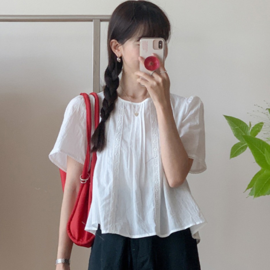 Sweet Style Lace Trim Blouse W - Summer Youth Clothing 评论和价格