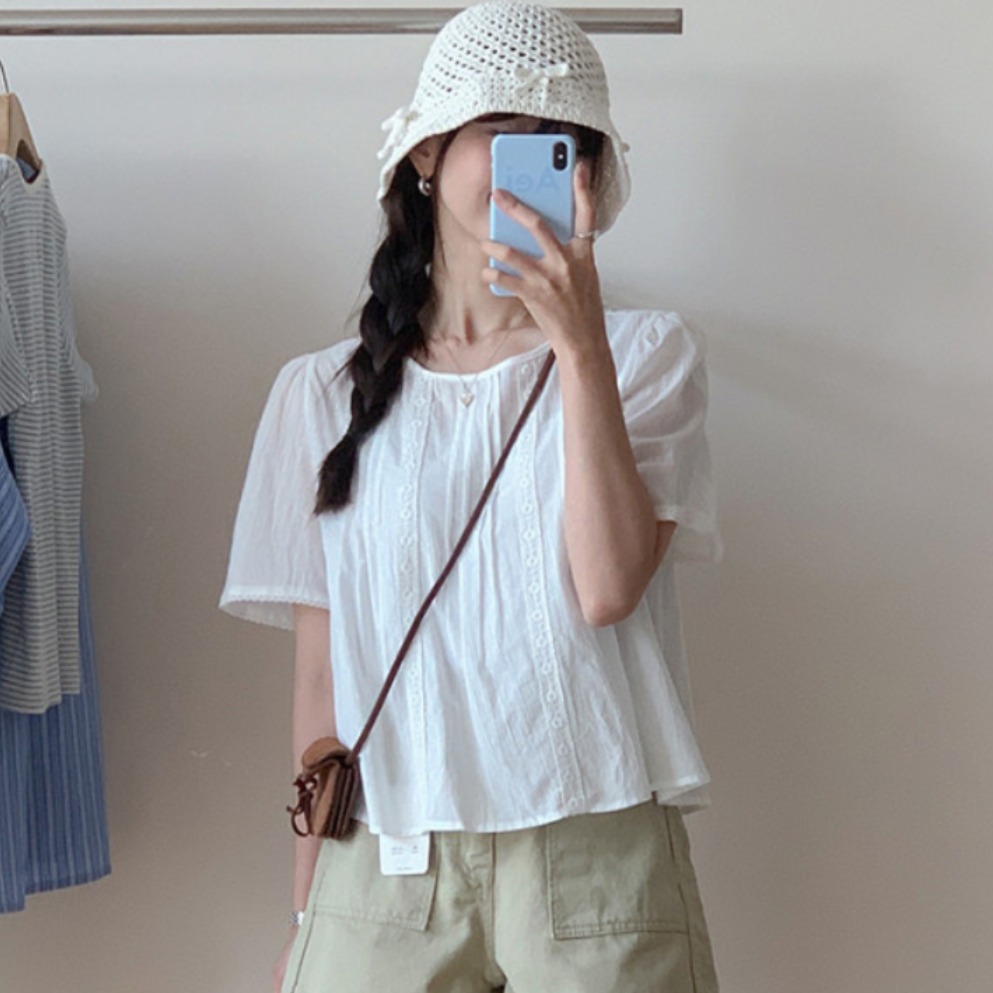 Sweet Style Lace Trim Blouse W - Summer Youth Clothing 评论和价格