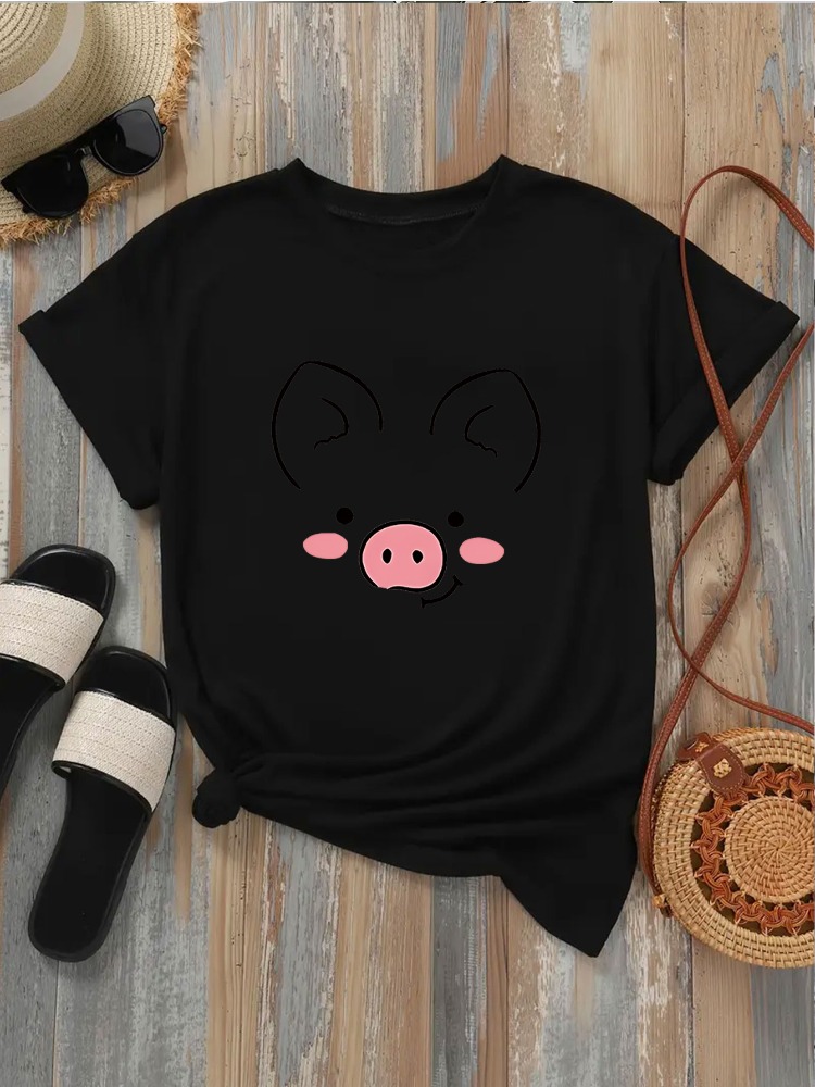 Women's Cute Piggy Face T-shir - Summer Clothing Images 评论和价格