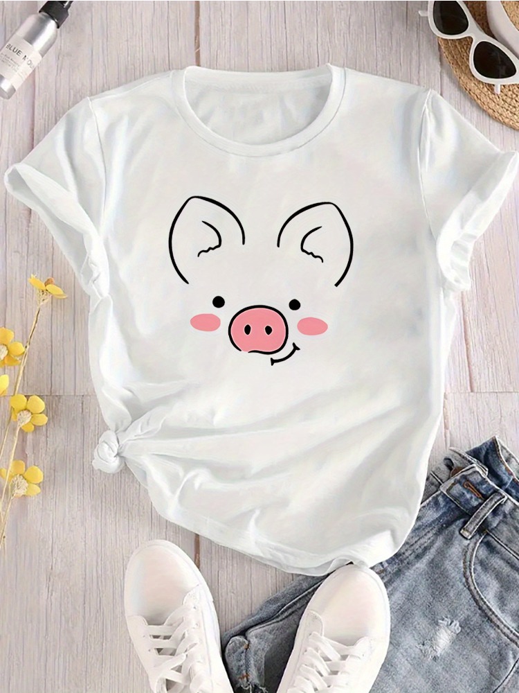 Women's Cute Piggy Face T-shir - Summer Clothing Images 评论和价格