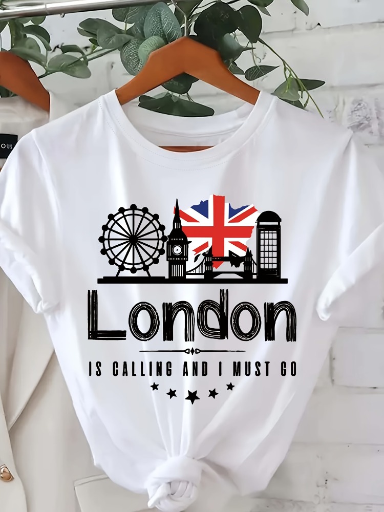 London Letter Print Women's T- - Summer Clothing London 评论和价格