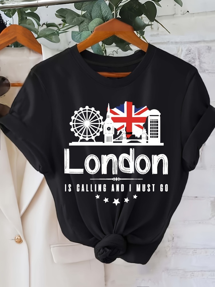 London Letter Print Women's T- - Summer Clothing London 评论和价格