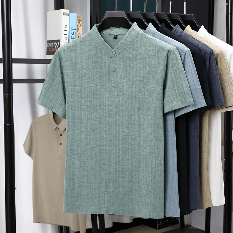 Mens Mandarin Collar Half Plac - Summer Clothing Trends 评论和价格