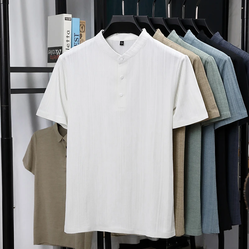 Mens Mandarin Collar Half Plac - Summer Clothing Trends 评论和价格