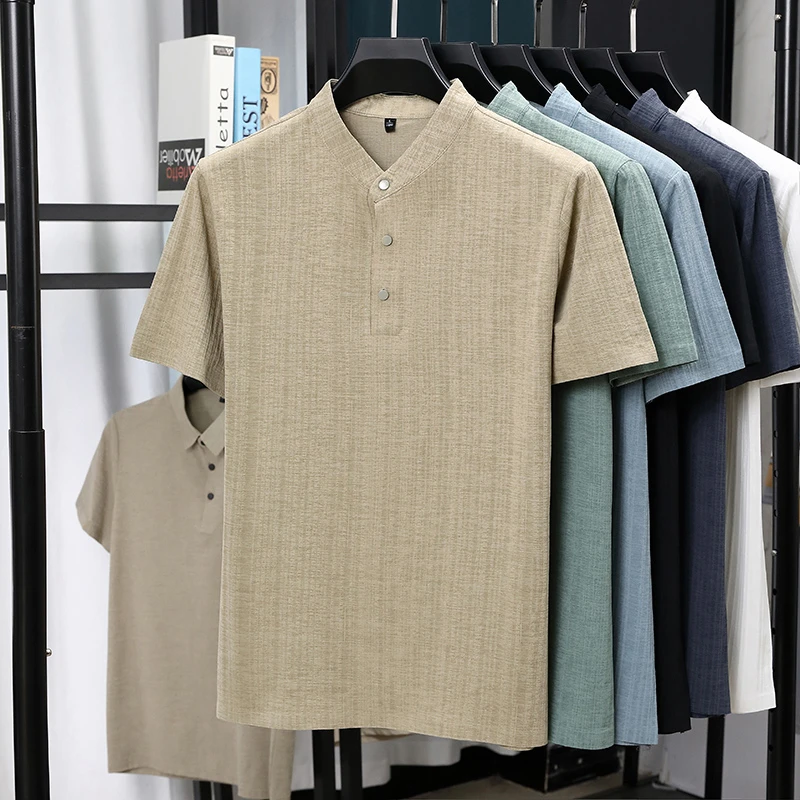 Mens Mandarin Collar Half Plac - Summer Clothing Trends 评论和价格