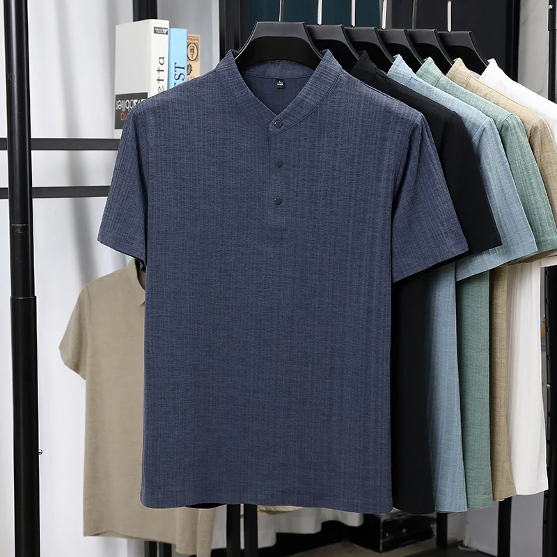 Mens Mandarin Collar Half Plac - Summer Clothing Trends 评论和价格
