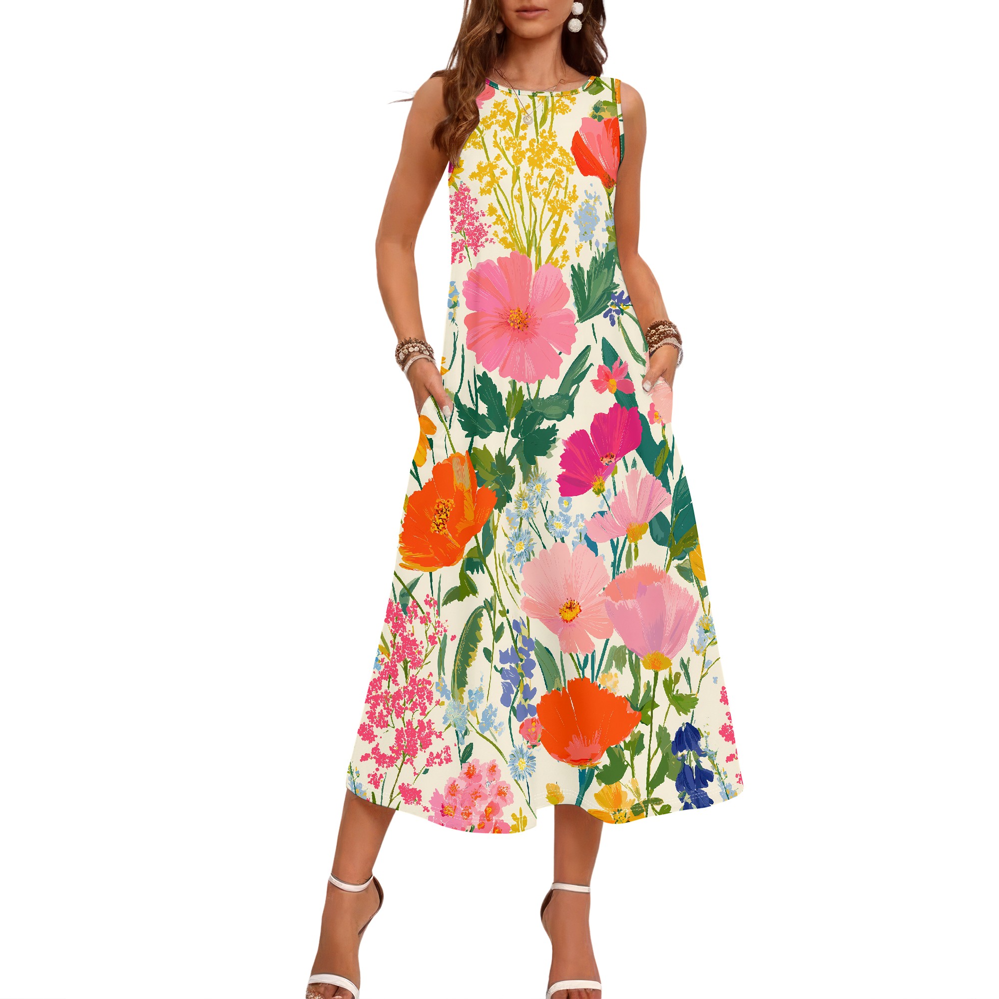 Floral Sleeveless Dress, Vibra - Sundress Midi Floral 评论和价格