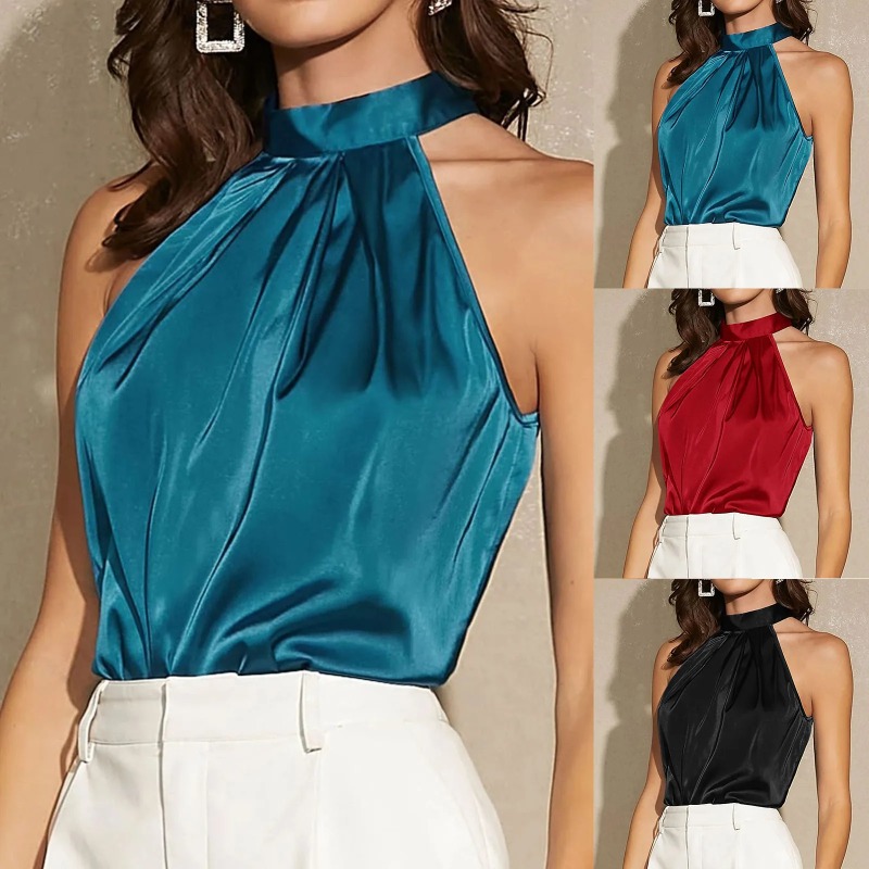 Elegant Satin Halter Neck Tank - Summer Clothing Images 评论和价格