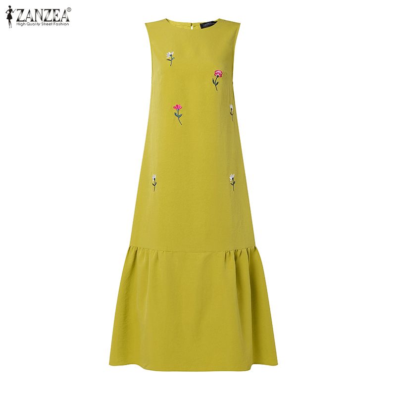Women Casual O Neck Sleeveless - Sundress Midi Floral 评论和价格