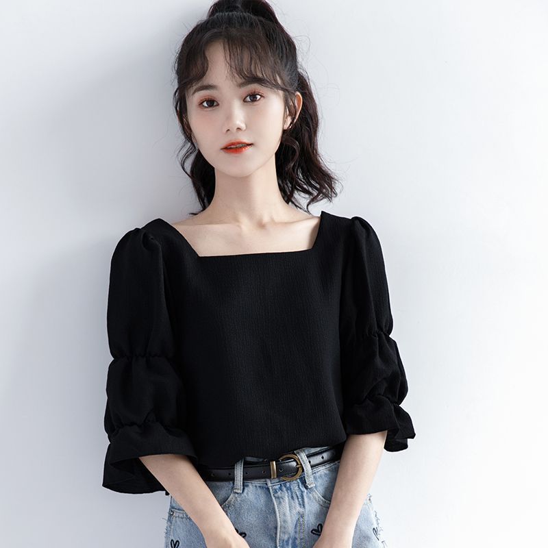 Pleated Short Sleeve Solid Kor - Summer Youth Clothing 评论和价格